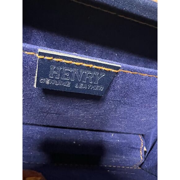 Vintage Henry Genuine Leather Trinket Box Shoulder Bag / Purse - Navy Blue Brown - Picture 8 of 10